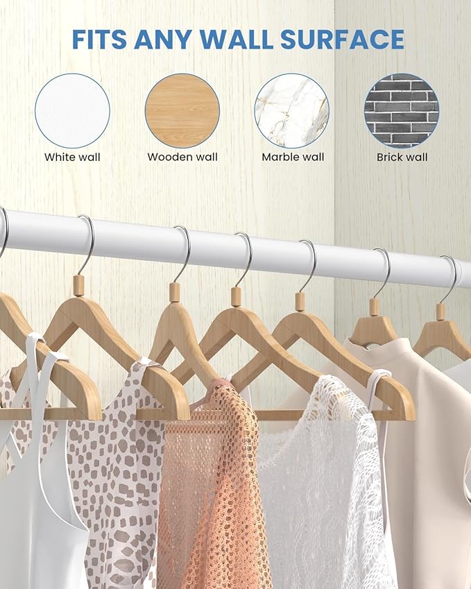 3 PACK Closet Rods for Hanging Clothes, 17 to 69 Inches Stepless Adjustable Metal Closet Rod, 1.3 Inches Heavy Duty Clothes Hanging Rod for Closet Wardrobes Laundry RV, White