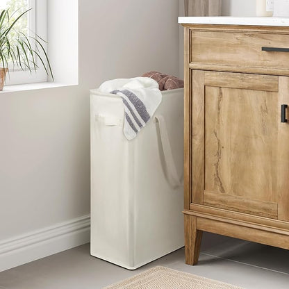Chrislley 25-Inches Slim Laundry Hamper 60L Narrow Laundry Basket with Handle Foldable Dirty Clothes Portable Skinny Hamper Organizer Storage Bins (Beige)