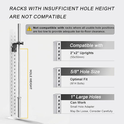 Barbell Holder for 2x2 & 3x3 Power Racks, No Drilling Required – Heavy-Duty Steel Barbell Storage Rack with Protective Padding, Fits 5/8''-1'' Holes – Secure & Space-Saving Gym Equipment Organizer