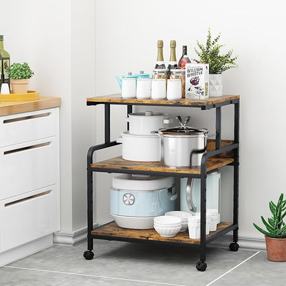 Large Printer Stand with Storage Shelf, 23.6" W x 18.9" D Printer Cart with Wheels, 3 Tier Mobile Printer Table for Home Office,Stands for Heat Press Scanner Fax (Brown)
