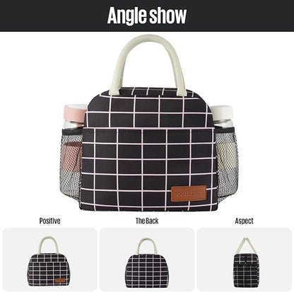Lunch Bag Women/Men Lunch Box Women/Men (Black+Pink Blocks)