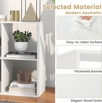 Giantex 6-Cube Bookcase, White Cubby Bookshelf w/Back Guardrail & Anti-Tipping Kits, 9-Tier Freestanding Storage Organizer with Shelves, Open Back Display Rack for Living Room, Bedroom, Study