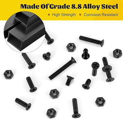 650pcs M3 Countersunk Screws Assortment Kit, M3x4/6/8/10/12/16/20 mm Phillips Flat Head Bolts and Nut Assorted Set, Machine Screws Grade 8.8 Alloy Steel Black Zinc Plated