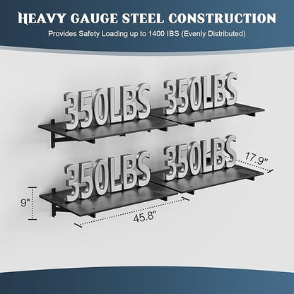4 Pack Heavy Duty Garage Wall Shelving (1.5x4ft), 1400lbs Capacity Garage Shelving Wall Mounted, 18"x96"Garage Storage Rack Floating Shelves, Black