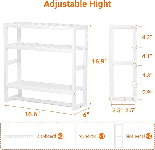 Towel Rack Bathroom Storage Shelves Over The Toilet with Towel Bar 100% Bamboo Adjustable Height Floating Shelf Wall Shower Shelf for Small Space Updated Painting