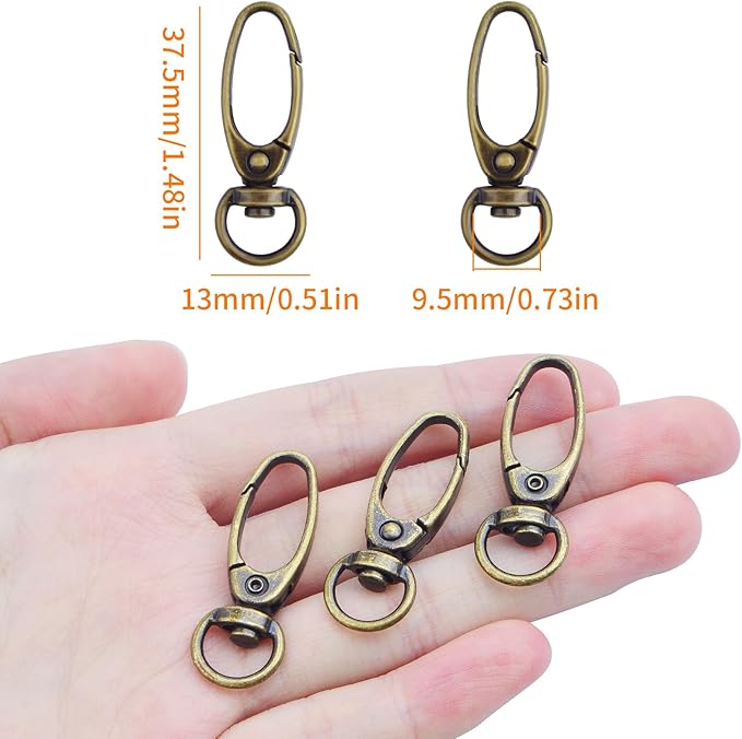 50pcs 38 mm 360 Degree Swivel Trigger Clips Metal Keyring Curved Oval Lobster Clasps Snap Hooks for Keychains Lanyard Handbag Purse Craft Projects Decoration, Antique Bronze