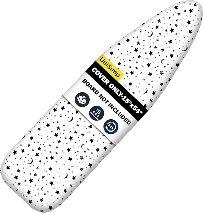 Ironing Board Cover and Pad 15"x54" Extra Thick Natural Cotton, Scorch and Stain Resistant Padding, Standard Size Iron Board Cover with Fasteners Heavy Duty Elastic Edge, Heatproof Nightfall