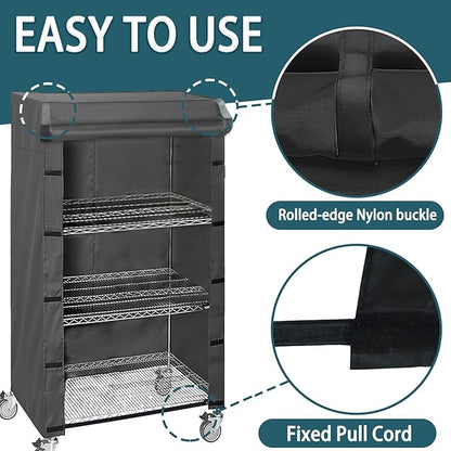 Shelving Cover for Storage Shelf and Wire Rack, 36" W x 18" D x 62" H, Dustproof Cover with Nylon Buckle Design on Both Sides for Easy Access (Black, No Shelves)