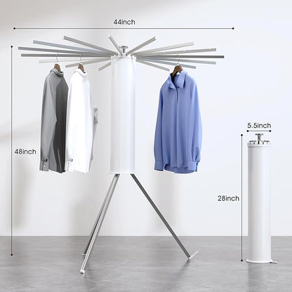 Tripod Clothes Drying Rack, Laundry Drying Rack for Clothing, Foldable Collapsible Space-Saving Umbrella Dryer with 16 Rods, Floor Standing Rack for Indoor Outdoor Use, Aluminum