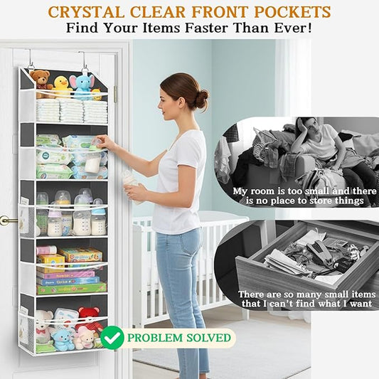 Ofiray-home 2 Pack Over Door Organizer with 5 Large Pockets, 5 Transparent Front Pockets & 10 Mesh Side, 50 lbs Weight Capacity Hanging Storage for Toys, Shoes, Diapers, Pantry
