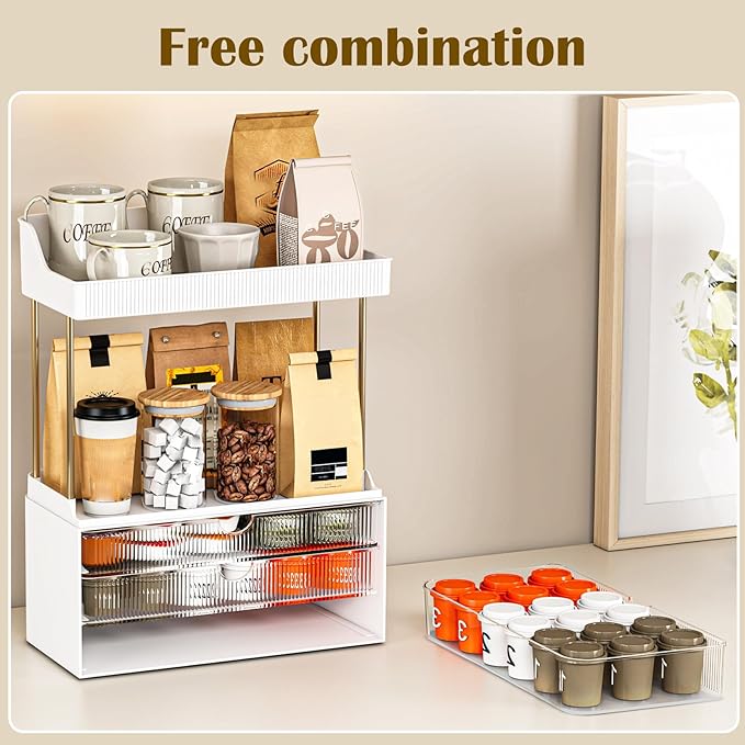 2 Pack Bathroom Counter Organizer - 3 Drawers Makeup Organizer, Cosmetic Storage Drawer for Dresser Countertop and Bathroom Vanity for Large Skincare, Perfume, Clear