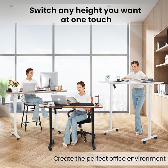 farexon Electric Standing Desk 63 x 24In with Outlets,Rolling Stand up Desk with Oversized Mouse Pad, 2 USB Ports & 3 Power Outlets, 4 Caster, 4 Preset Heights Easy to Set for Home Office(Brown)
