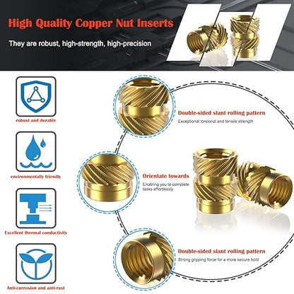 156Pcs M5 Threaded Inserts with Heat Set Insert Tips & Hex Socket Head Cap Bolt Set, Brass Heat Set Insert for Plastic and 3D Printing Components