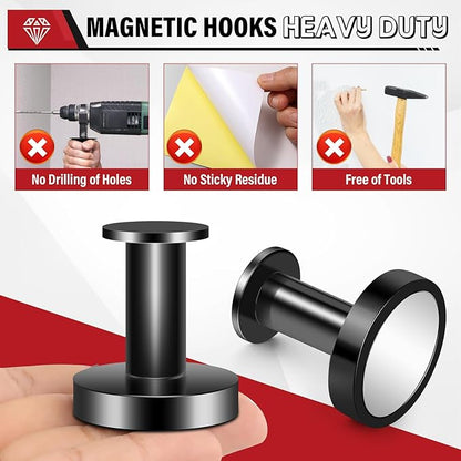 Magnetic Hooks for Cruise Cabins, Black 150lb Strong Magnetic Hooks, Magnetic Coat Hook, Heavy Duty Magnets for Wreath, Classroom, Hanging, Grill, Cruise Ship, Camping, 6Pcs