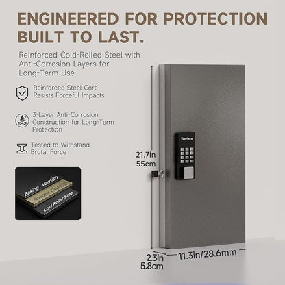 WeHere 48-Key Smart Key Lock Box Wall Mount – Commercial Key Cabinet with App, Keypad, Bluetooth & WiFi Unlock (Sold Separately), Access Log Tracking, Key Management System for School, Rental, Office