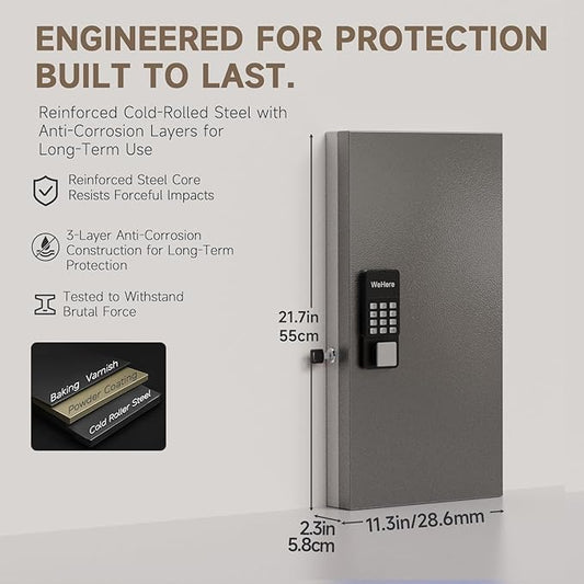 WeHere 48-Key Smart Key Lock Box Wall Mount – Commercial Key Cabinet with App, Keypad, Bluetooth & WiFi Unlock (Sold Separately), Access Log Tracking, Key Management System for School, Rental, Office