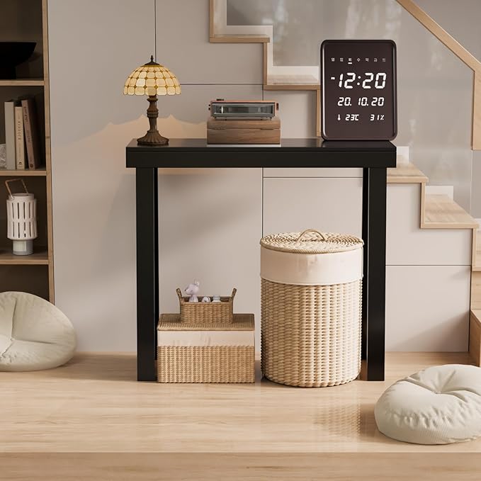 VINGLI 35.4" Black Entryway Table, Solid Wood Console Table, Narrow Sofa Table Behind Couch, Thin, for Living Room, Entrance, Hallway, Foyer, Bedroom, Office