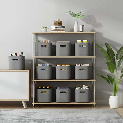 6 Pack Grey Storage Bins with Lids Stackable Storage Container for Organizing, Storage Boxes with Handle for Shelves, Cute Organizer Bins for Craft, Snacks, 9.85x6.9x5.7 inch