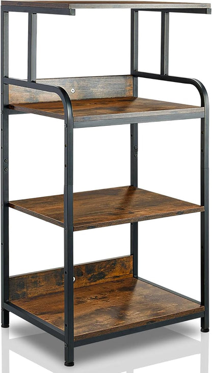 4 Tier Printer Stands, Multipurpose Office and Home Printer Desk with Wheels, Shelving for Printers, Fax Machines, Scanners, Vintage Brown
