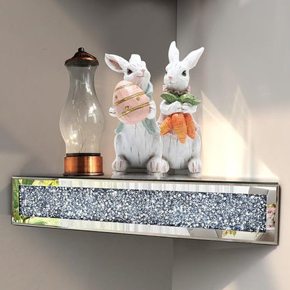Mirrored Floating Conner Shelf, Silver Mirror Crushed Diamond Decorative Wall Shelf for Home Decoration Crystal Diamond Wall Art Decor Accent Piece Showcase 16.1" L×16.1" W×4.3" H, Set of 2