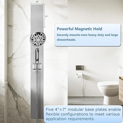 Modular Magnetic Handheld Shower Head Holder, 5-Section Customizable Sliding Rail with Tool-Free Adhesive Installation, Adjustable Height and Angle for Shower Chairs, Kids, Pets, Elderly, RV, Bathtub