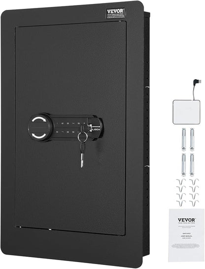 VEVOR 25.59" High Concealed Wall Safe, Keypad Access 3-Level Security Safe, Includes 3 Adjustable Shelves & 6 Hooks, Made of Durable Q235 Steel, Features LED Lighting & Alert System for Valuables