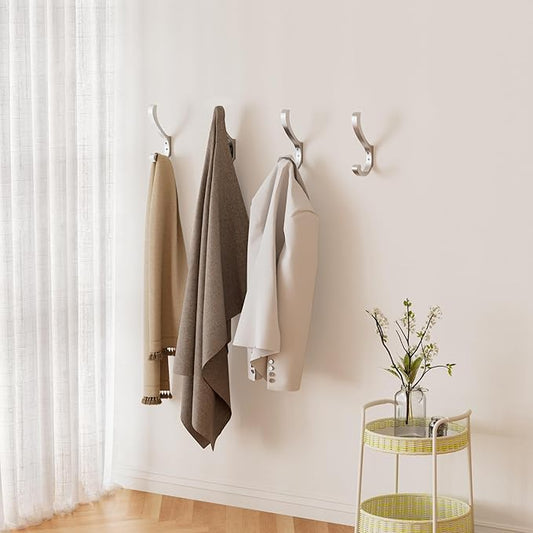 Coat Hooks for Hanging Heavy Duty - Extra Large (5.4 inch) Wall Mount Hooks for Backpacks, Purses, Clothes, Towels, Bags - Metal Screw-in Hooks for Mudroom, Closet, Door, Bathroom (Silver, 4 Pack)
