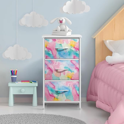 Sorbus Nightstand with 3 Drawers - Bedside Furniture & Accent End Table Chest for Home, Bedroom Accessories, Office, College Dorm, Steel Frame, Wood Top, Pastel Fabric Bins