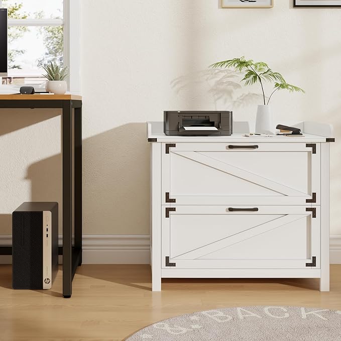 2 Drawer File Cabinet with Lock, Modern Farmhouse Filing Cabinet for LetterFiles, Large Wood File Cabinets for Home Office