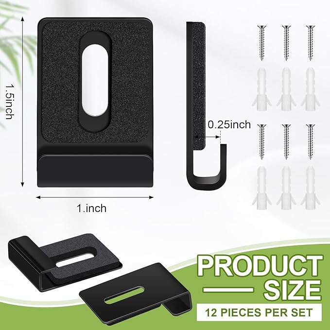 12 Pcs Metal Mirror Holder Clips for Wall Mounting Heavy Duty Frameless Mirror Hangers Hooks Hardware Mounting Clip for Wall Tile Billboard Display(Black,1/4 Inch)