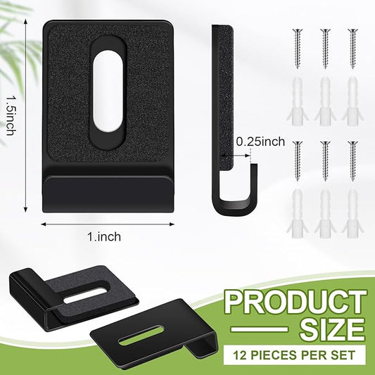 12 Pcs Metal Mirror Holder Clips for Wall Mounting Heavy Duty Frameless Mirror Hangers Hooks Hardware Mounting Clip for Wall Tile Billboard Display(Black,1/4 Inch)