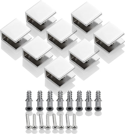SAYAYO Glass Shelf Brackets Stainless Steel, Adjustable Railing Holder for 6-12 mm Wood/Glass Shelves, Heavy Duty Wall Mount Clamps Clip Support Hardware Replacement Parts Polished Chrome, 8Pcs