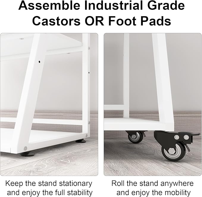 Natwind 23.6"x19.7" Large Printer Stand,3 Tier Printer Table with Charging Station, Rolling Cart with Adjustable Storage Shelf for Home Office Organization, Stand for Heat Press,3D Printer (White)