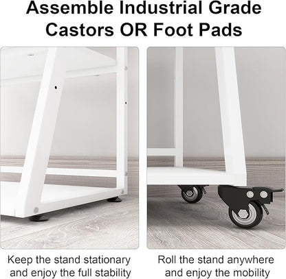 Natwind 23.6"x19.7" Large Printer Stand,3 Tier Printer Table with Charging Station, Rolling Cart with Adjustable Storage Shelf for Home Office Organization, Stand for Heat Press,3D Printer (White)