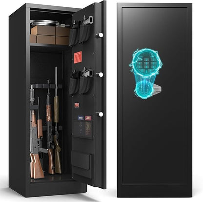 Marcree 8-12 Gun Locker, Gun Safe with Removable Shelf, Large Digital Rifle Gun Safe with Dual Alarm System, Shotgun Safes for Home Bedroom, Mute Function, LED Light, Ammo Bag