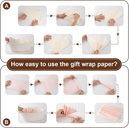 OIAHOMY Gift Basket with Handle, Small Woven Basket with Gift Bag，Ribbon and Wrap Tissue Paper，Nursery Bins Empty to Fill with Small Items, Baby，Pet Toy Organizer - Lilac Purple