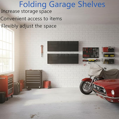 2-Pack Folding Shelving Wall Mounted 16x48 Inch, Heavy Duty Metal Wall Shelves,300lbs Capacity Storage Rack for Garage Organization System, Black