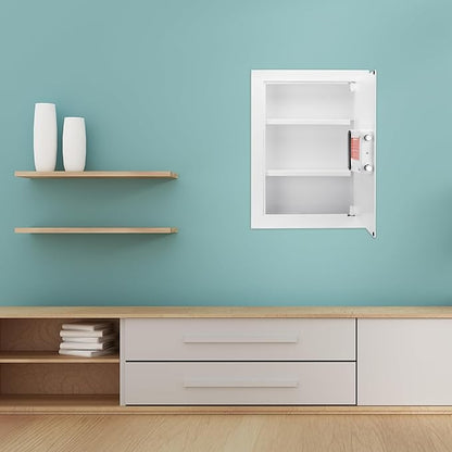 Barska White Biometric Wall Safe with Right Opening Door – Fingerprint Access Safe with 120 User Memory, Solid Steel Construction, Motorized Deadbolts & Removable Shelves - In Wall safe, Hidden safe
