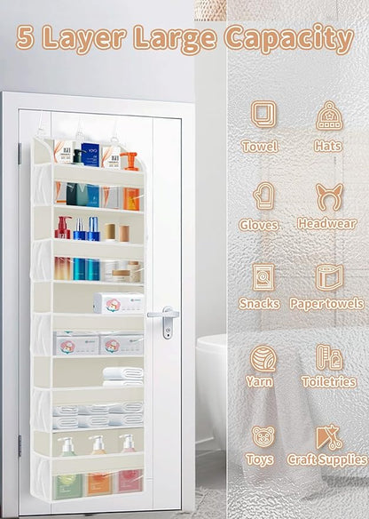 2 Pack Over The Door Storage Organizer with 5 Pockets 10 Mesh Pockets, 44 lbs Weight Capacity Door Hanging Organizers and Storage for Bedroom,Bathroom,Nursery,Kidroom,Babyroom