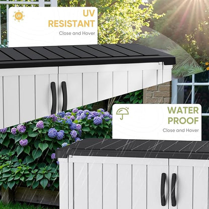 Devoko 50 Cu Ft Outdoor Storage Cabinet - Waterproof Vertical Shed for Patio, Garden & Deck, Heavy-Duty Tool Storage Box for Cushions, Accessories & Equipment, Durable & Weather-Resistant (White)
