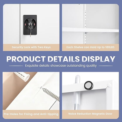 Metal Storage Cabinet，Garage Storage Cabinet with 2 Lockable Doors and 2 Adjustable Shelves, 36'' Steel Tool Cabinet for Garage, Office, Home, School(White)