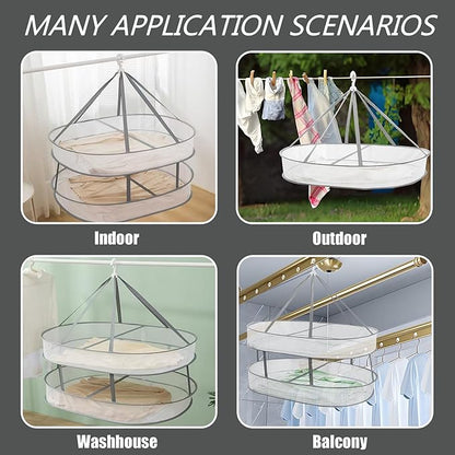 1 Tier Clothes Drying Rack Foldable, 31.5" Mesh Clothes Hanging Dryer, Space Saving Sweater Drying Rack, Laundry Rack,with Internal Fixation, for Clothes, Towels, Underwear, Indoor, Outdoor (2 Pcs)