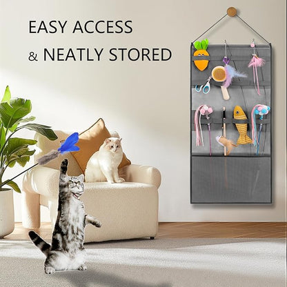 Hanging Cat Wand Holder Kitten Stick Toy Storage Bag Cat Accessories Organizer for Indoor Cats (Band)
