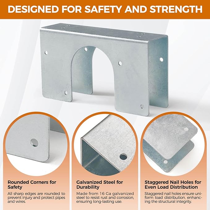 Stud Shoes for 2X Studs, 16-Gauge Galvanized Stud Shoes, 6.25" Height, 1.5" Width, Fits Up to 2 3/8" OD Pipes – Thicker, Higher, IBC/IRC Code Compliant, Extra Durable (1.5" x 6.25" - 10 PCS)