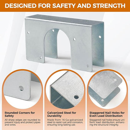 Stud Shoes for 2X Studs, 16-Gauge Galvanized Stud Shoes, 6.25" Height, 1.5" Width, Fits Up to 2 3/8" OD Pipes – Thicker, Higher, IBC/IRC Code Compliant, Extra Durable (1.5" x 6.25" - 10 PCS)