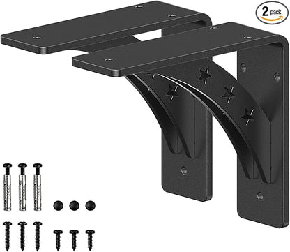 Heavy Duty Shelf Brackets，max Load 900 LBS,Premium Alloy Metal Mantel Brackets , (Set of 2) Fireplace Mantel Brackets - Countertop Support Brackets (Matte Black, 6 inch x 5 inch)