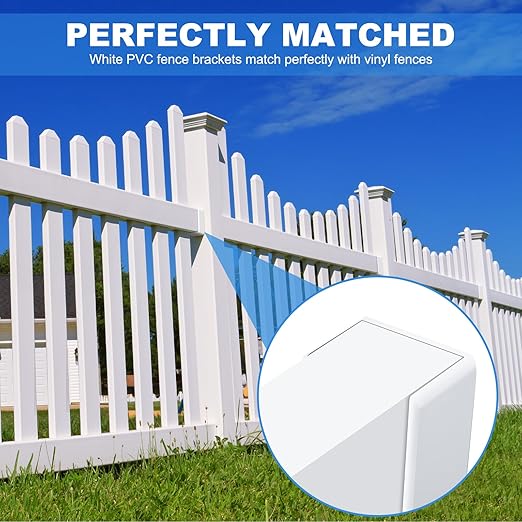 Nuanchu 10 Pcs Vinyl Fence Brackets White 1.5x5.5 Vinyl Fence Rail Mount Brackets Bulk U Mount Bracket Kit for Railings Fences Walls
