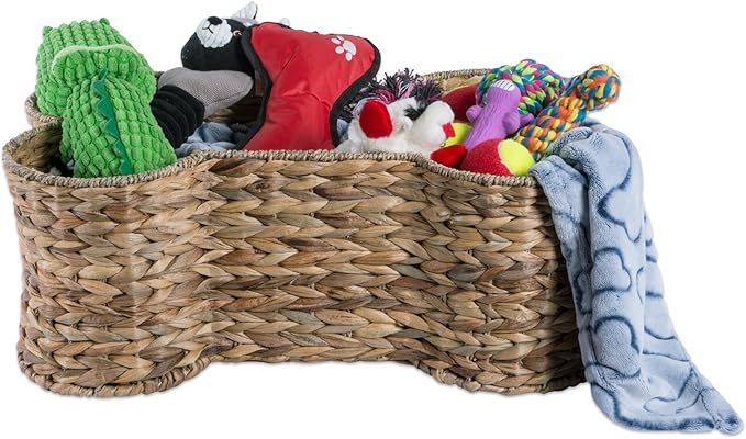 Bone Dry Pet Storage Collection, Bone Shape Hyacinth Toy Basket, Natural, Large - 24x15x9"