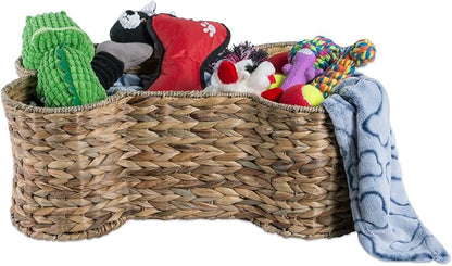 Bone Dry Pet Storage Collection, Bone Shape Hyacinth Toy Basket, Natural, Large - 24x15x9"