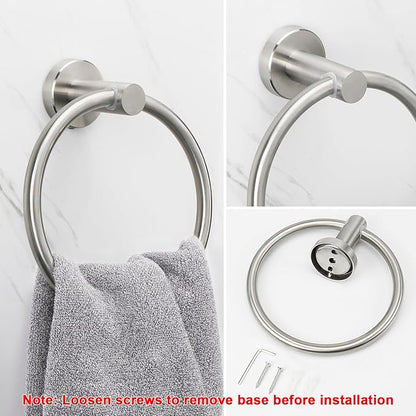 NearMoon Bath Towel Ring, Bathroom Hardware Accessories-Thicken Stainless Steel Hand Towel Holder for Bathroom, Modern Round Towel Hanger Wall Mounted (Brushed Nickel, 2 Pack)